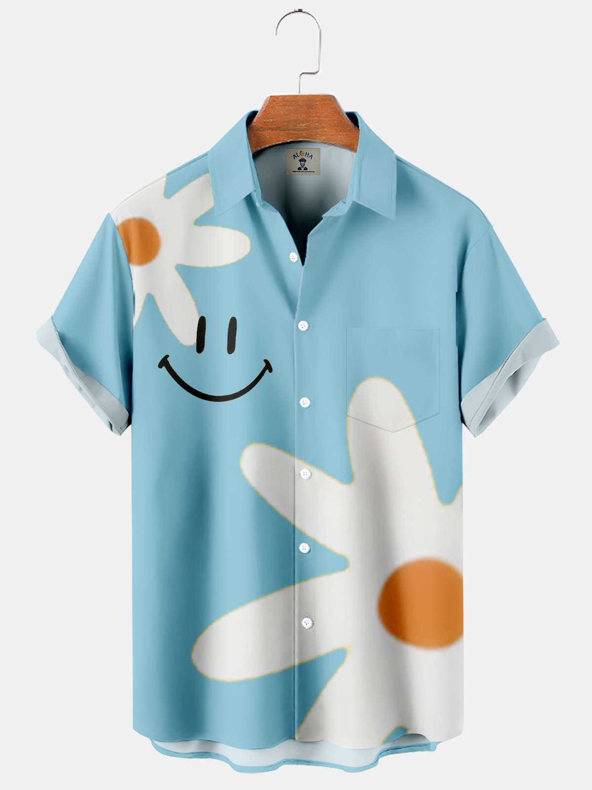 Men's Hawaiian Smile Floral Print Short Sleeve Shirt-Garamode