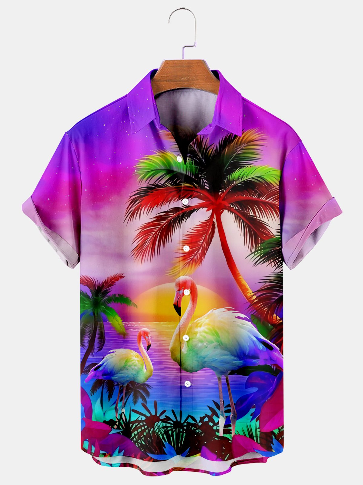 Coconuts And Flamingos Casual Loose Men's Plus Size Short-Sleeved Shirt-Garamode