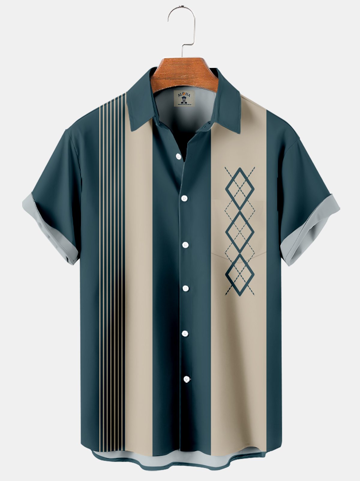 Men's Casual Simple Striped Geometric Print Short Sleeved Shirt-Garamode