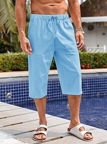 Men's Hawaiian Loose Wide Leg Cropped Pants 