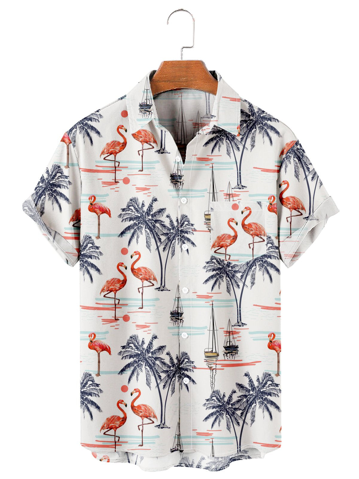 Men's Hawaiian Flamingo Coconut Casual Print Shirt-Garamode