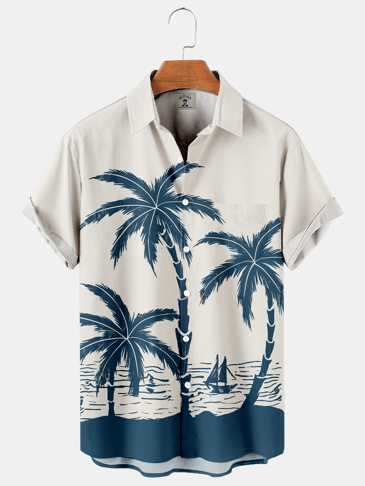 Men's Casual Hawaiian Palm Beach Print Short Sleeve Shirt-Garamode