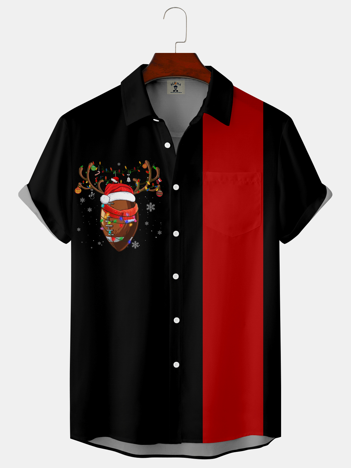 Men's Christmas Rugby Simple Print Bowling Shirt-Garamode