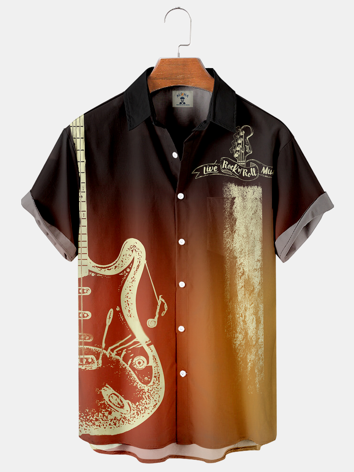 Men's Guitar Music Gradient Short Sleeve Shirt-Garamode