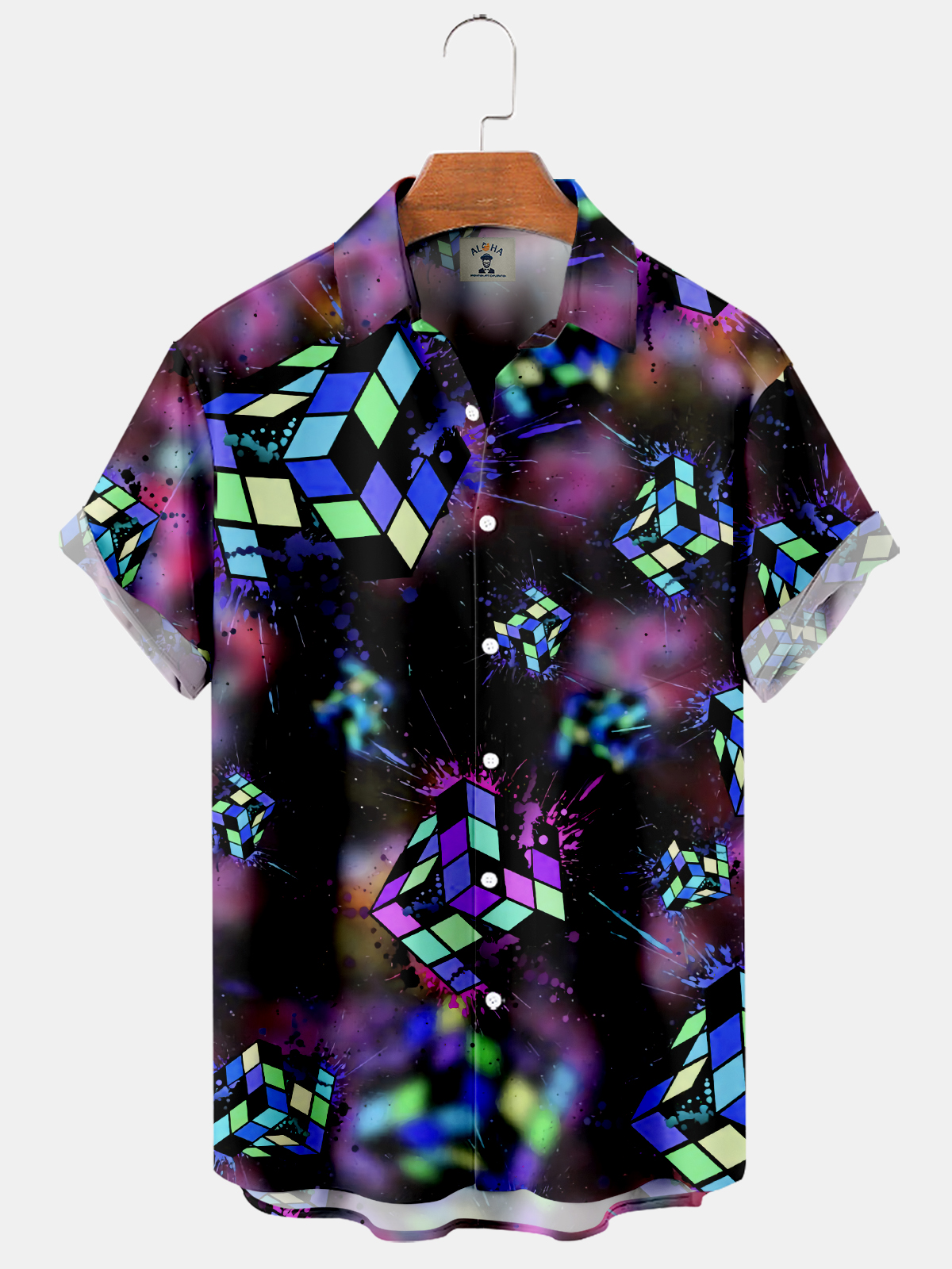 Men's Hawaiian Rubik's Cube Print Short Sleeve Shirt-Garamode