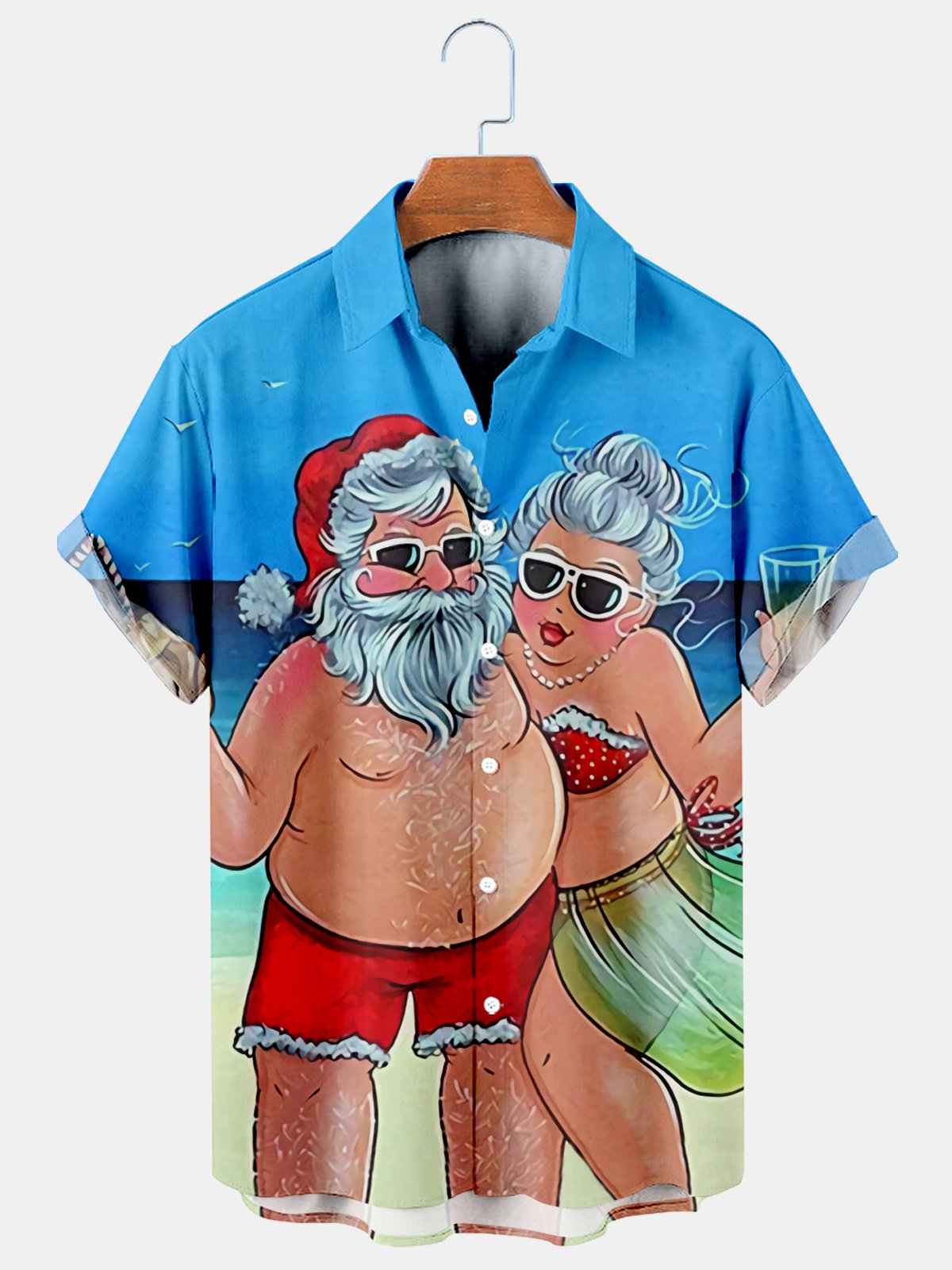 Santa And Beauties Casual Loose Men's Plus Size Short-Sleeved Shirt-Garamode