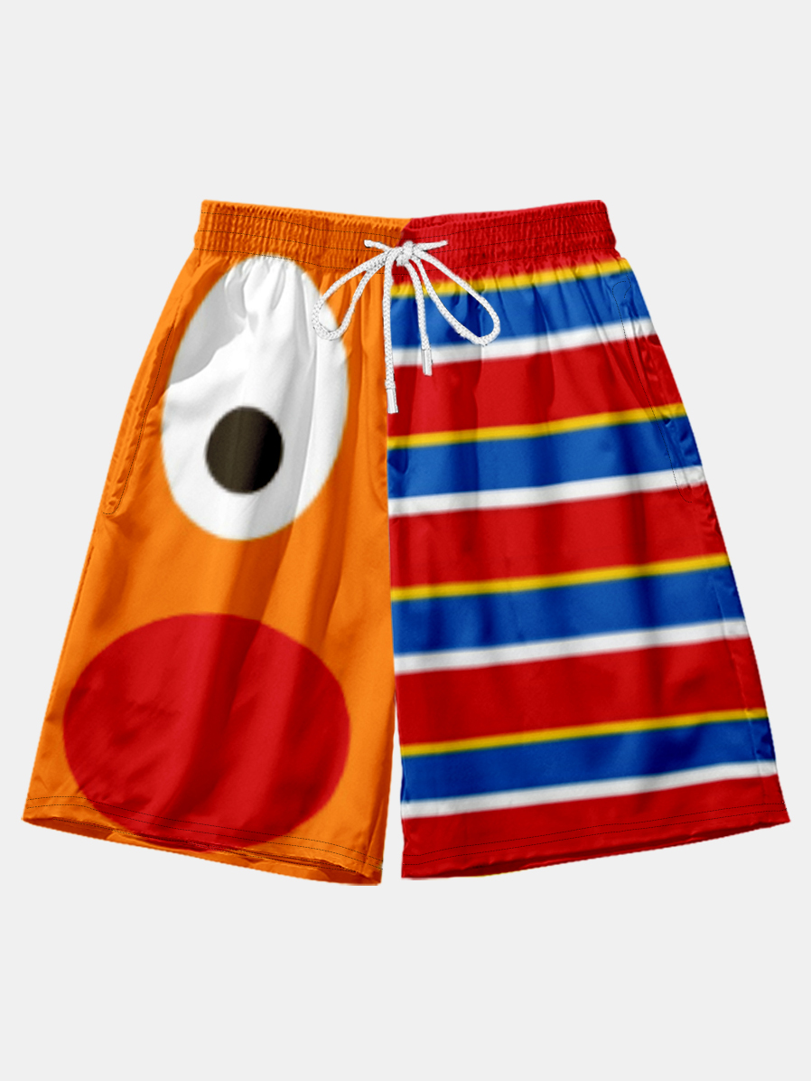 Men's Pocket Cartoon Stripe Casual Loose Shorts-Garamode