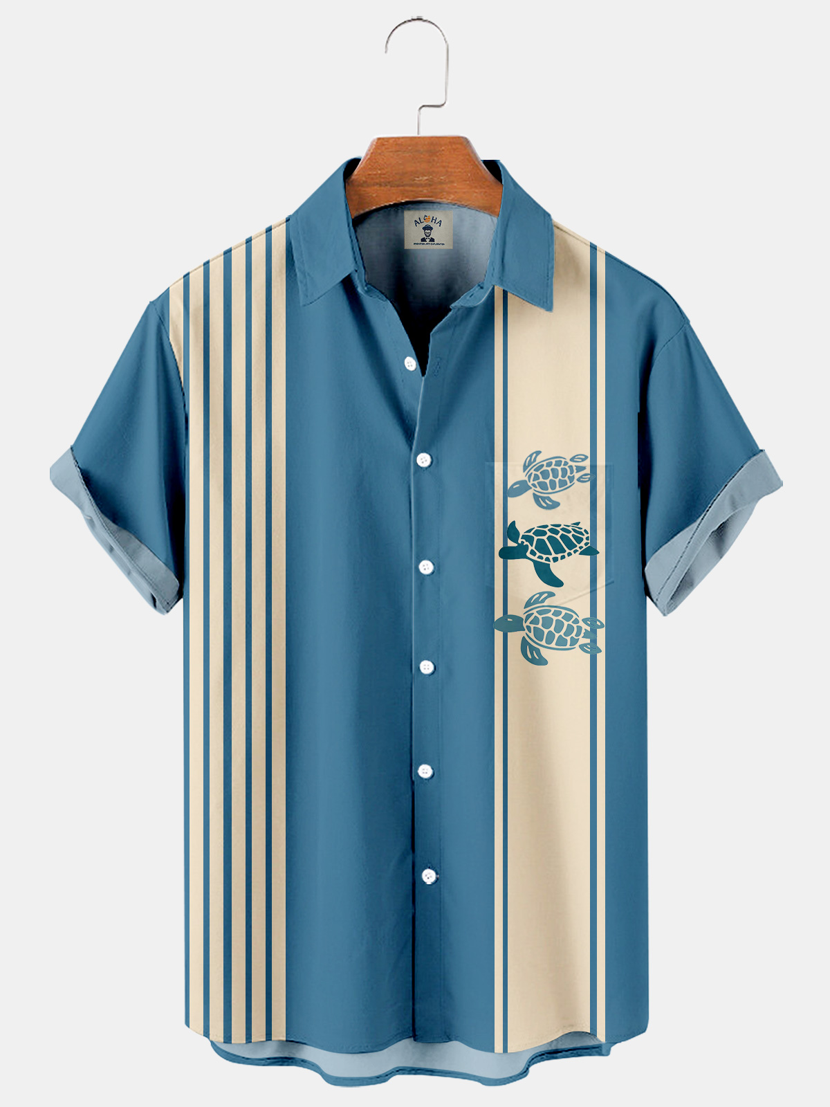 Hawaiian Turtle Print Casual Loose Men's Plus Size Short Sleeve Shirt-Garamode