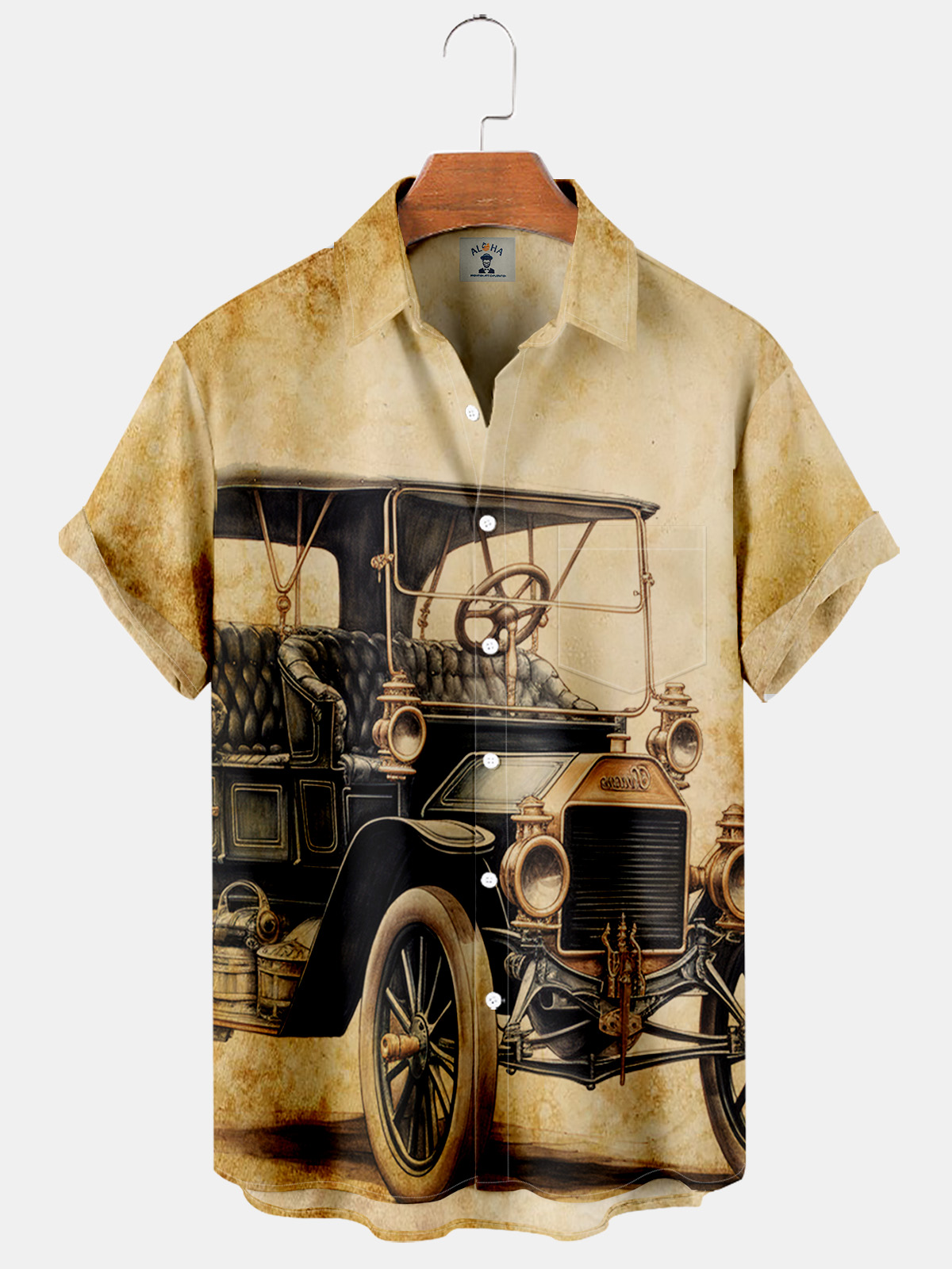 "Ford Model T 1908" Vintage Car Fashion Print Short Sleeve Pocket Shirt-Garamode