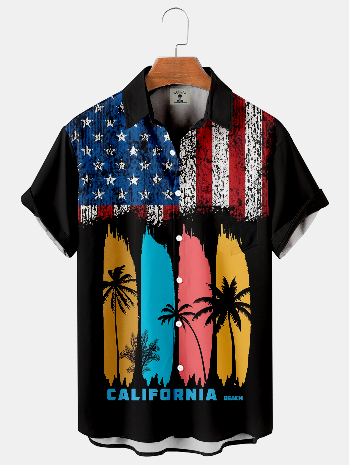 American Flag Coco Casual Loose Men's Oversized Short Sleeve Shirt-Garamode