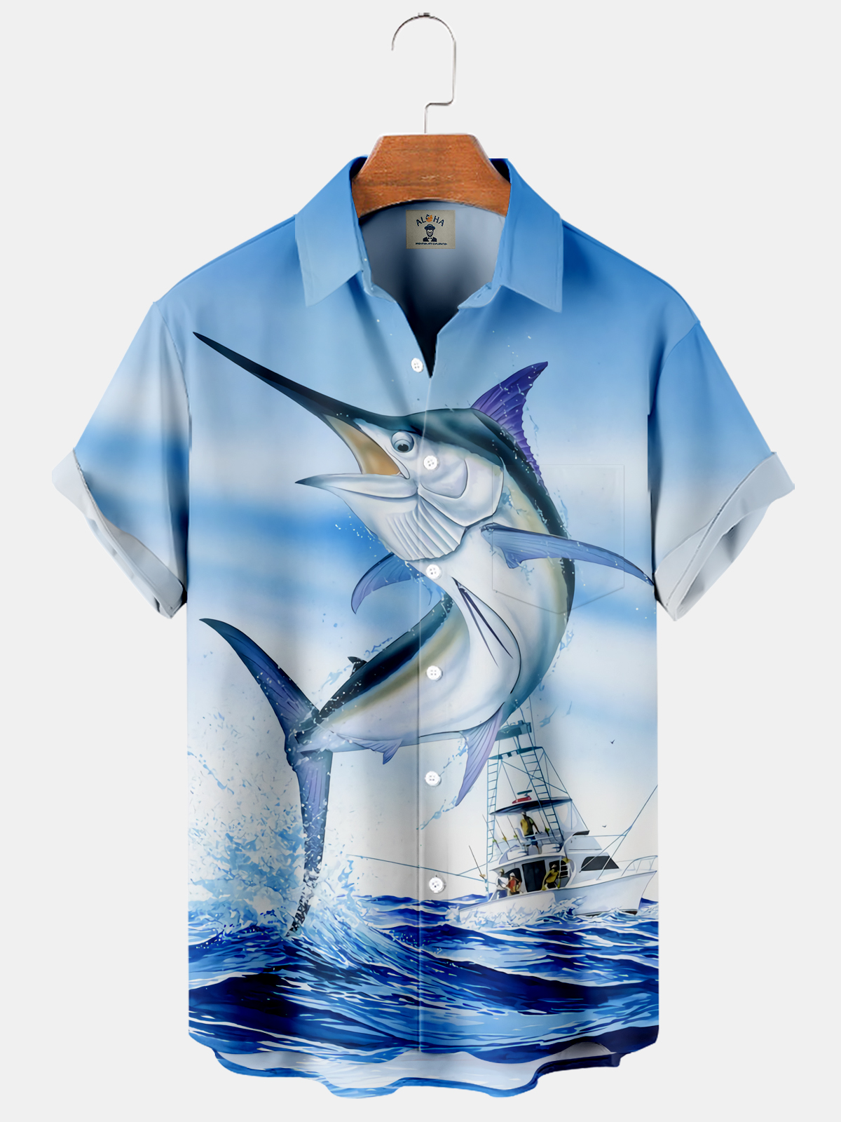 Men's Hawaiian Ocean Yacht and Fish Print Short Sleeve Shirt-Garamode
