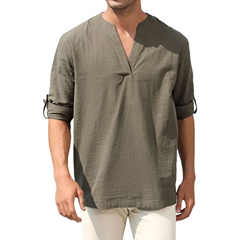 Men's Cotton Linen Casual Loose Oversized Long Sleeve Shirt-Garamode