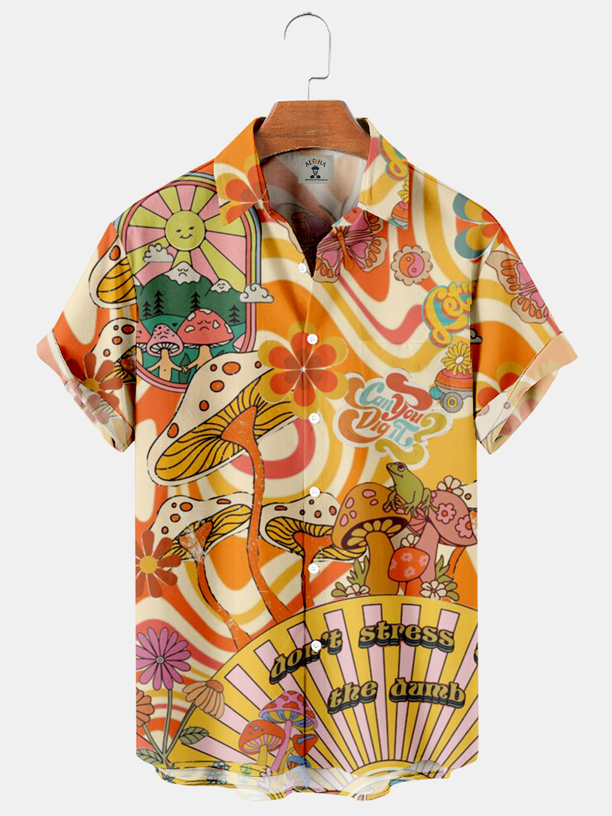 Hippie Retro Loose Men's Plus Size Short Sleeve Shirt-Garamode