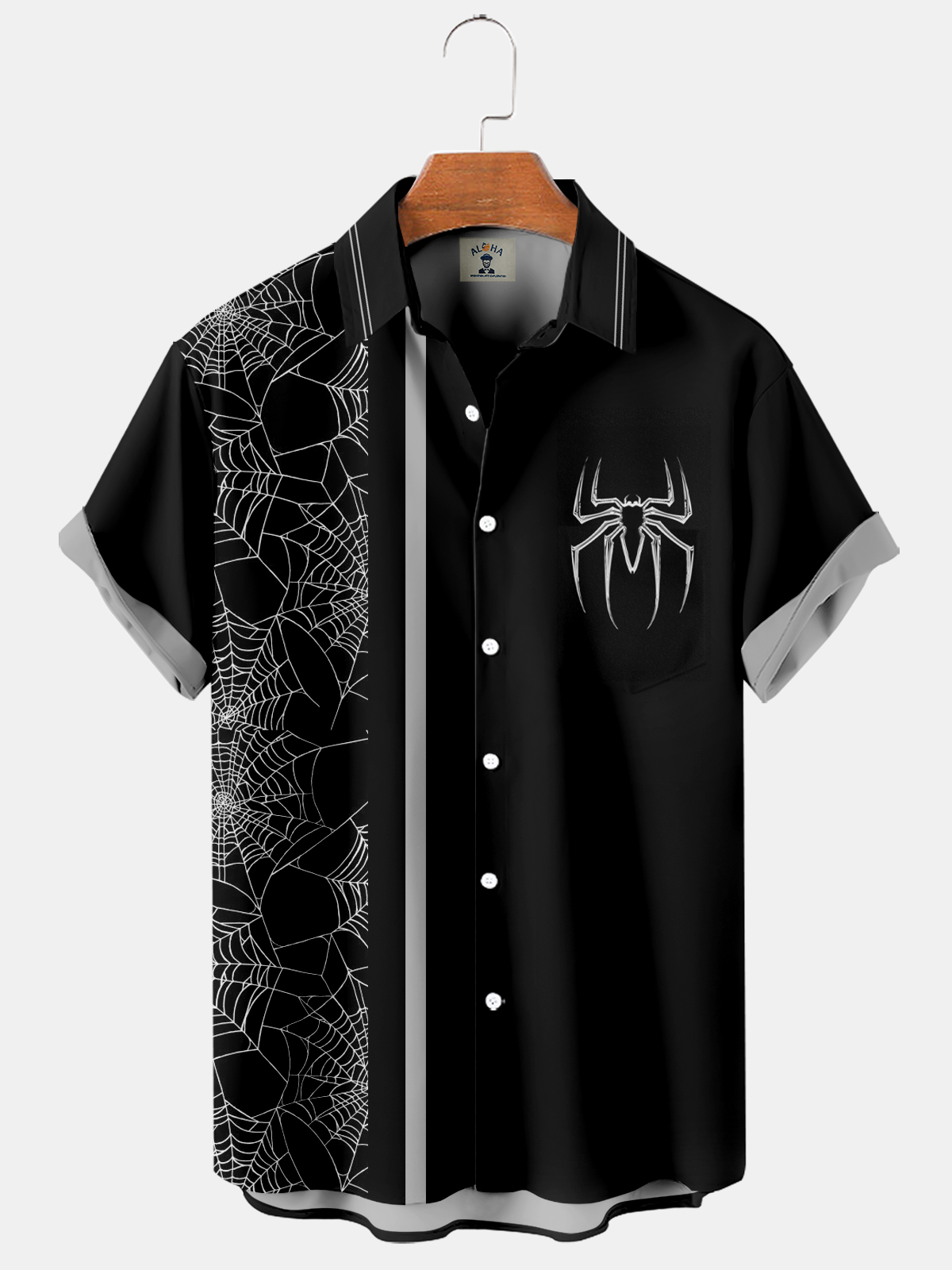 Men's Halloween Cobweb Spider Print Short Sleeve Shirt-Garamode