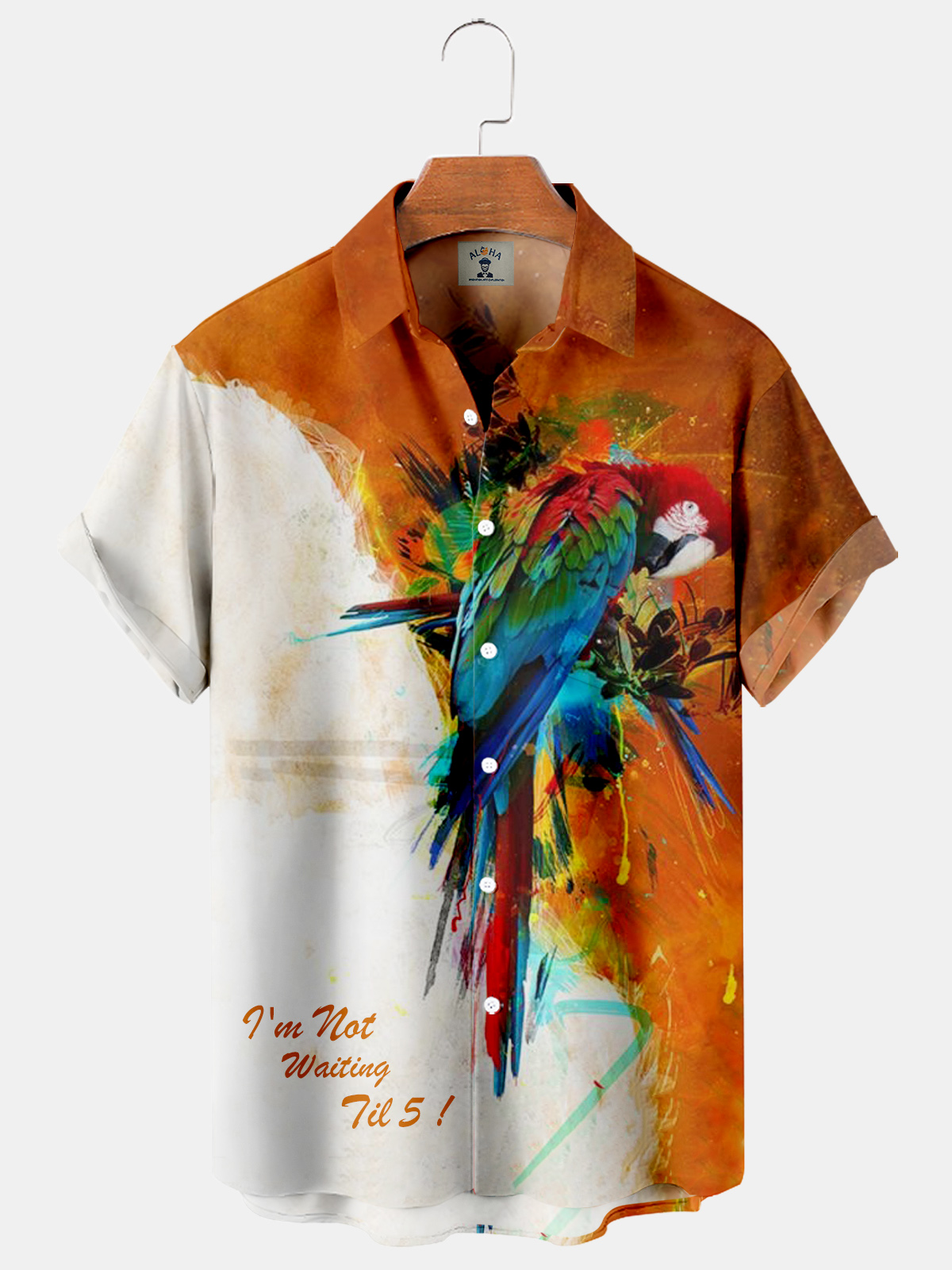 "i'm not waiting til 5" Hawaiian canvas parrot print short-sleeved shirt-Garamode