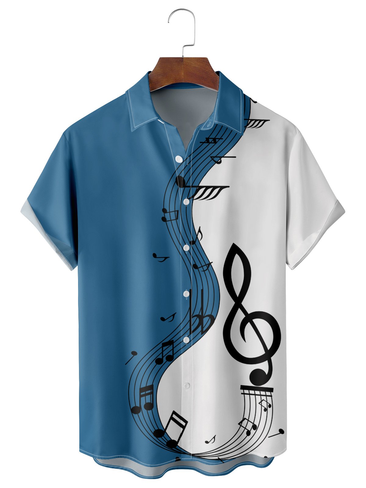 Men's Casual Music Symbol Patchwork Print Shirt-Garamode