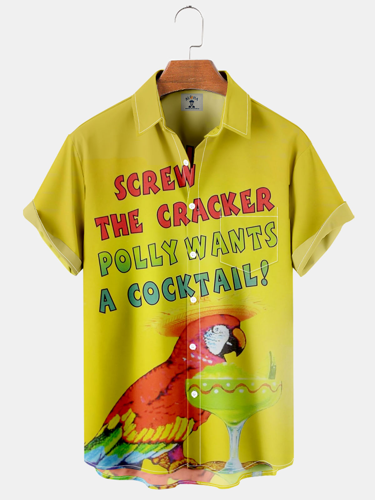 Screw The Cracker Polly Wants a Cocktail Print Pocket Short Sleeve Shirt-Garamode
