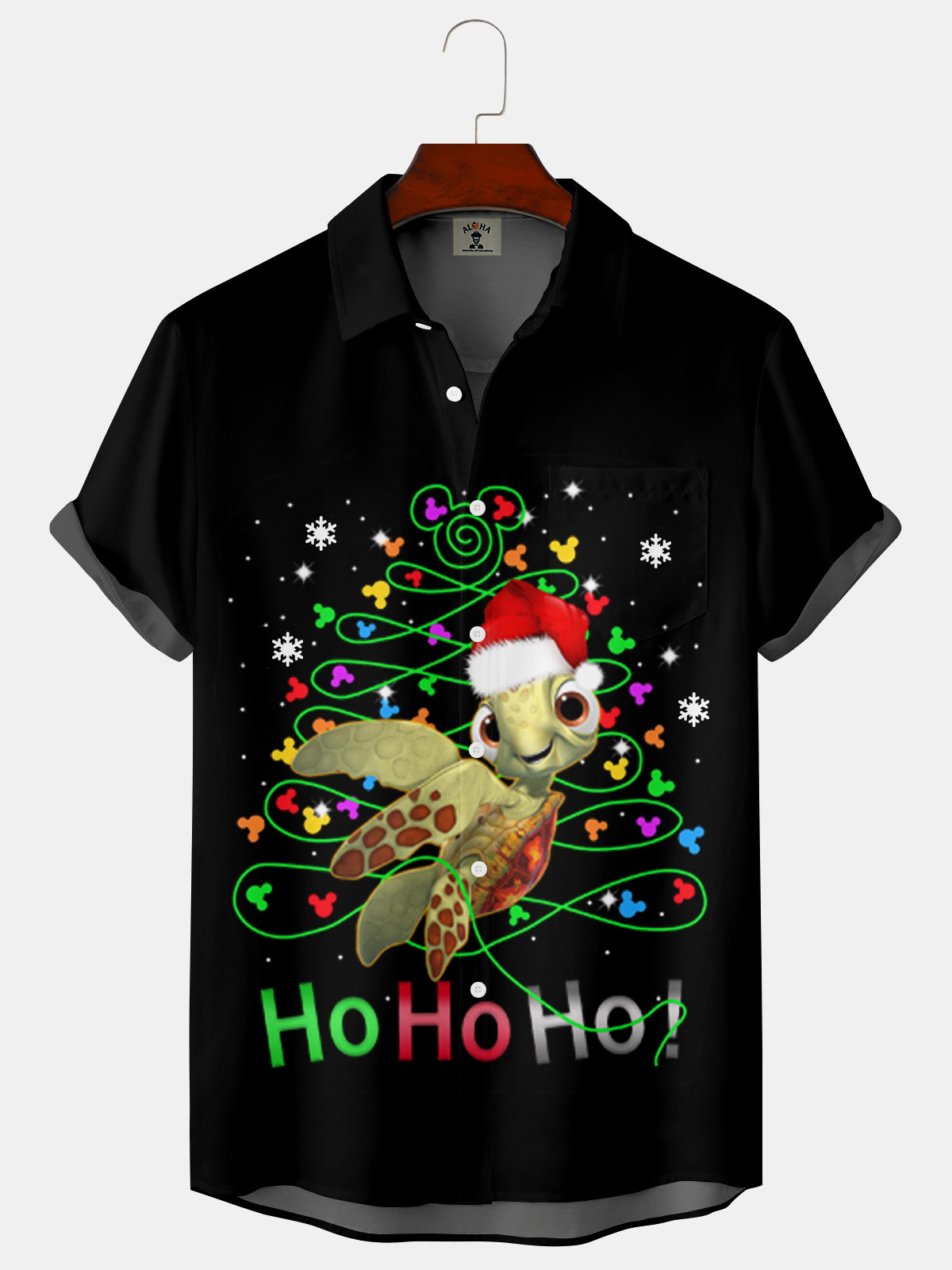 Men's Casual Christmas Turtle Print Short Sleeve Shirt-Garamode