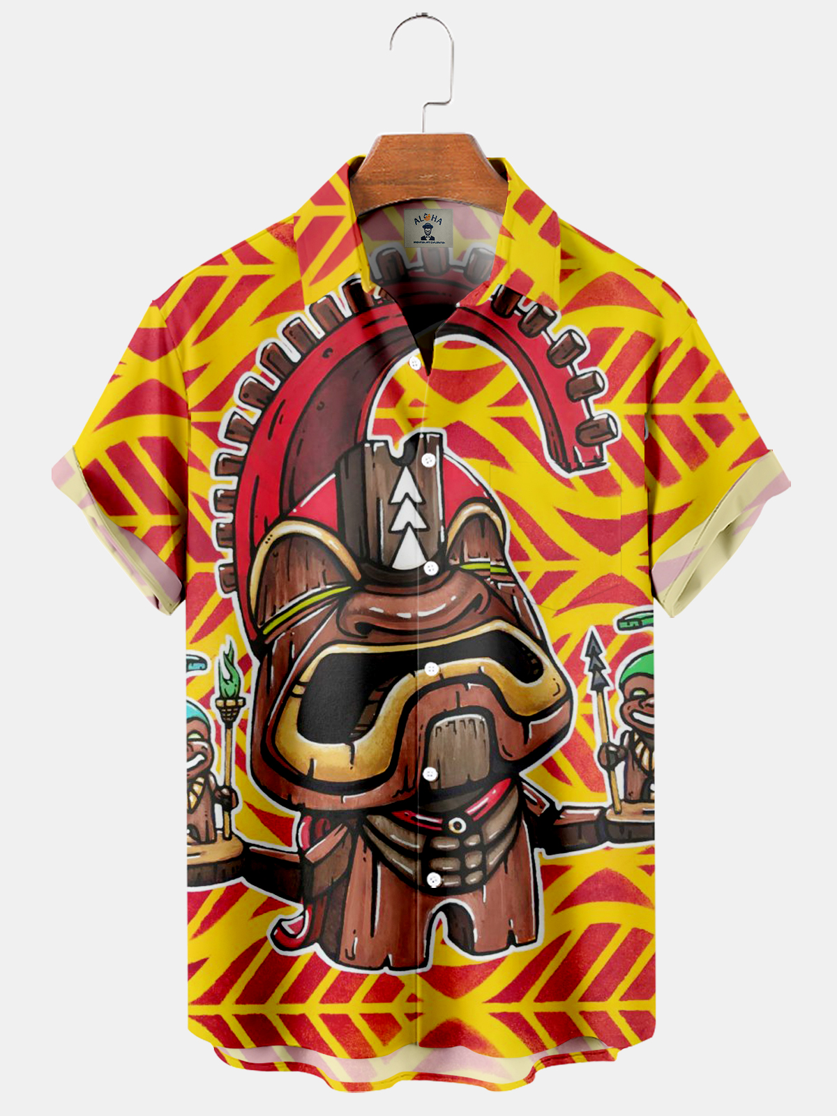 Men's Hawaiian TIKI Mask Cute Print Short Sleeve Shirt-Garamode