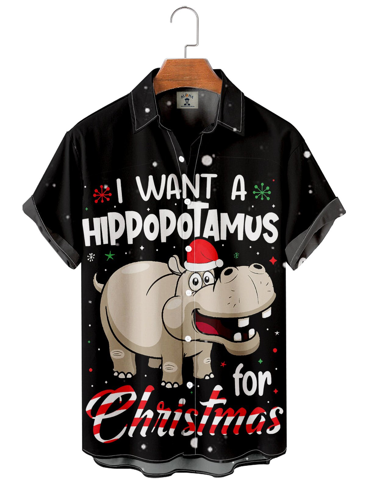 Men's Christmas Hipopotamus Print Short Sleeve Shirt-Garamode