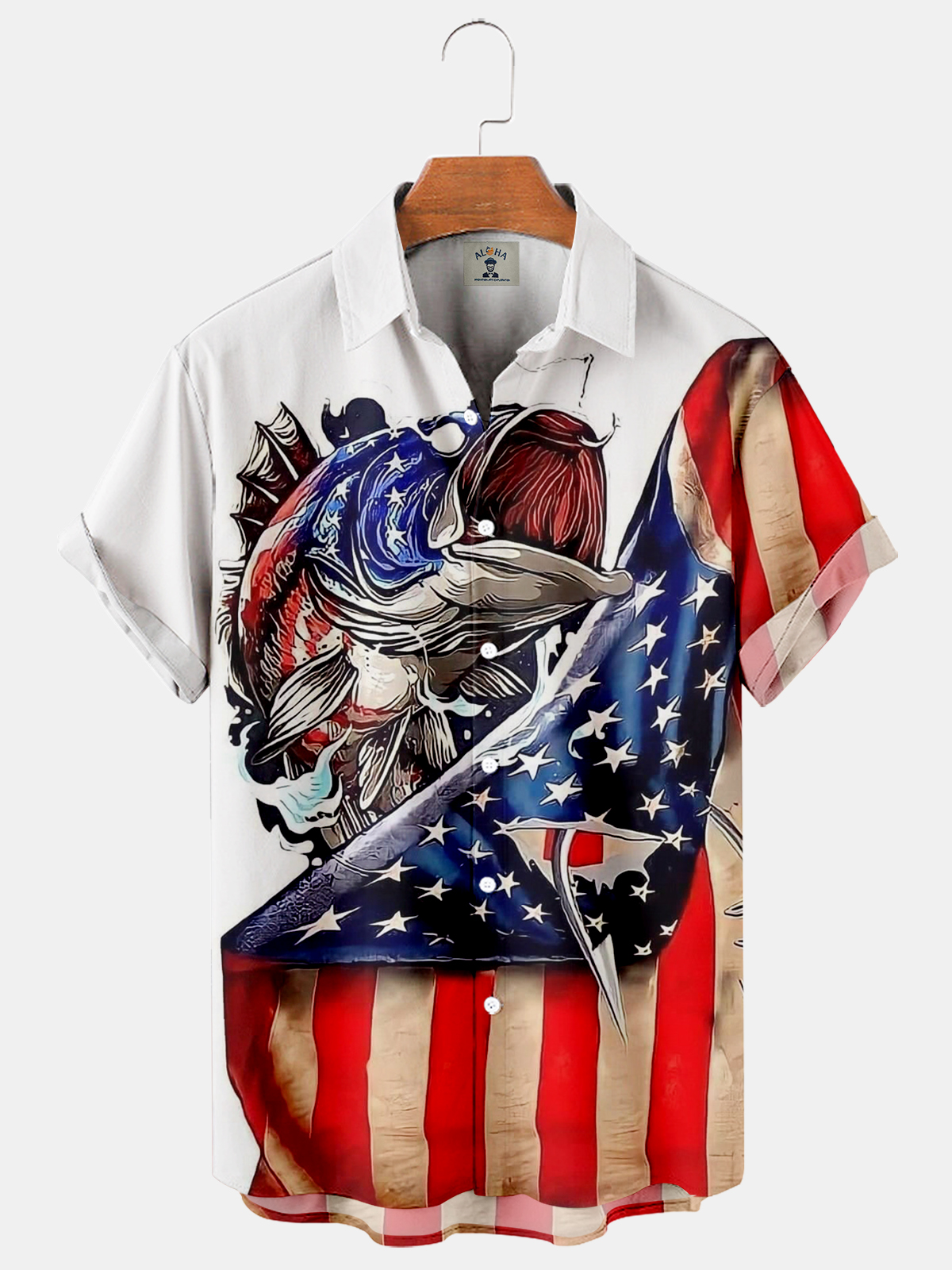 Men's American Flag Fishing Short Sleeve Shirt-Garamode
