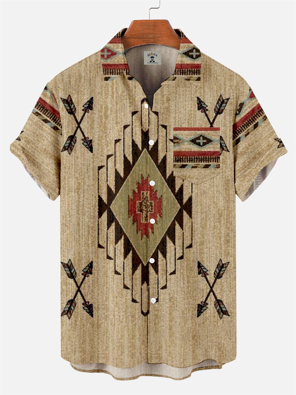Men's Retro Western Ethnic Stripes Pattern Short Sleeve Shirt-Garamode