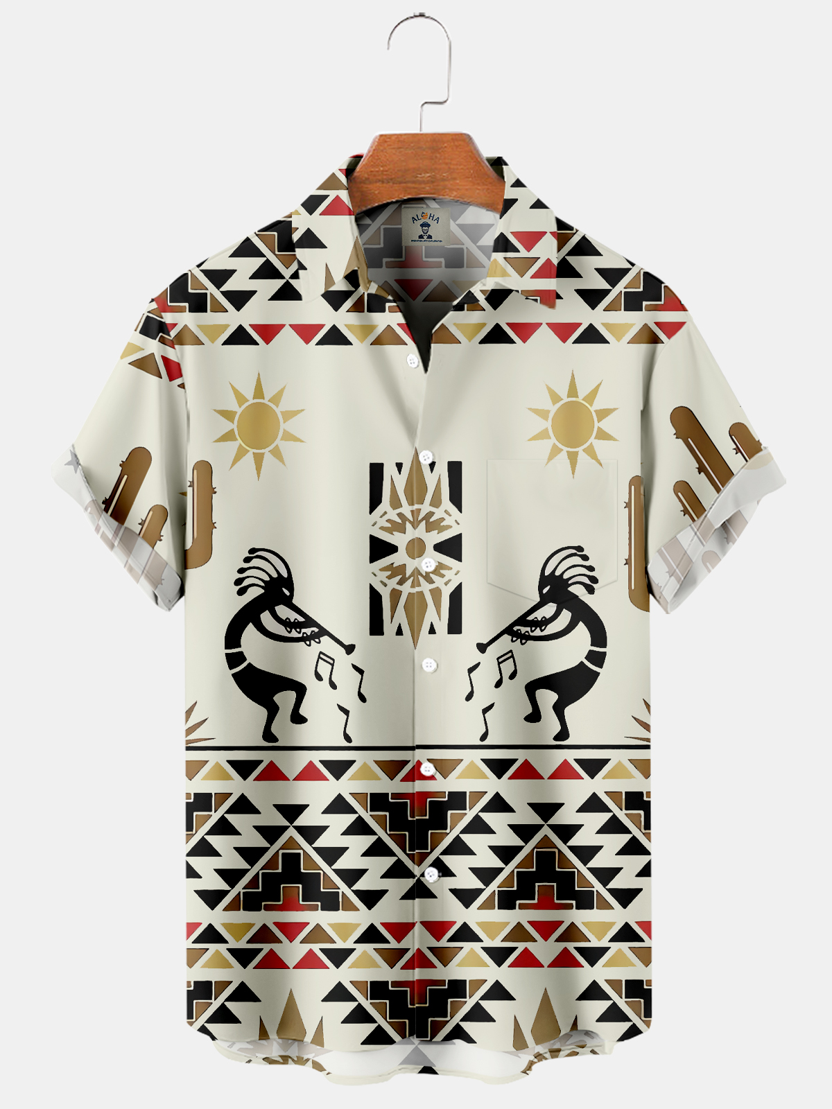 Men's Vintage Ethnic KOKOPELLI Music Print Short Sleeve Shirt-Garamode