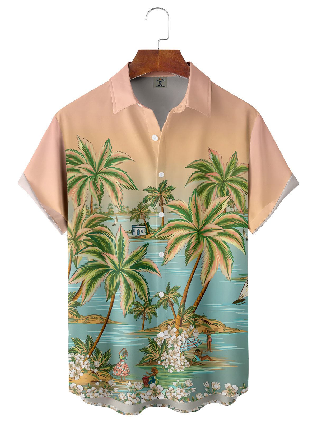 Men's Palm Tree Casual Loose Men's Short-Sleeved Shirt-Garamode