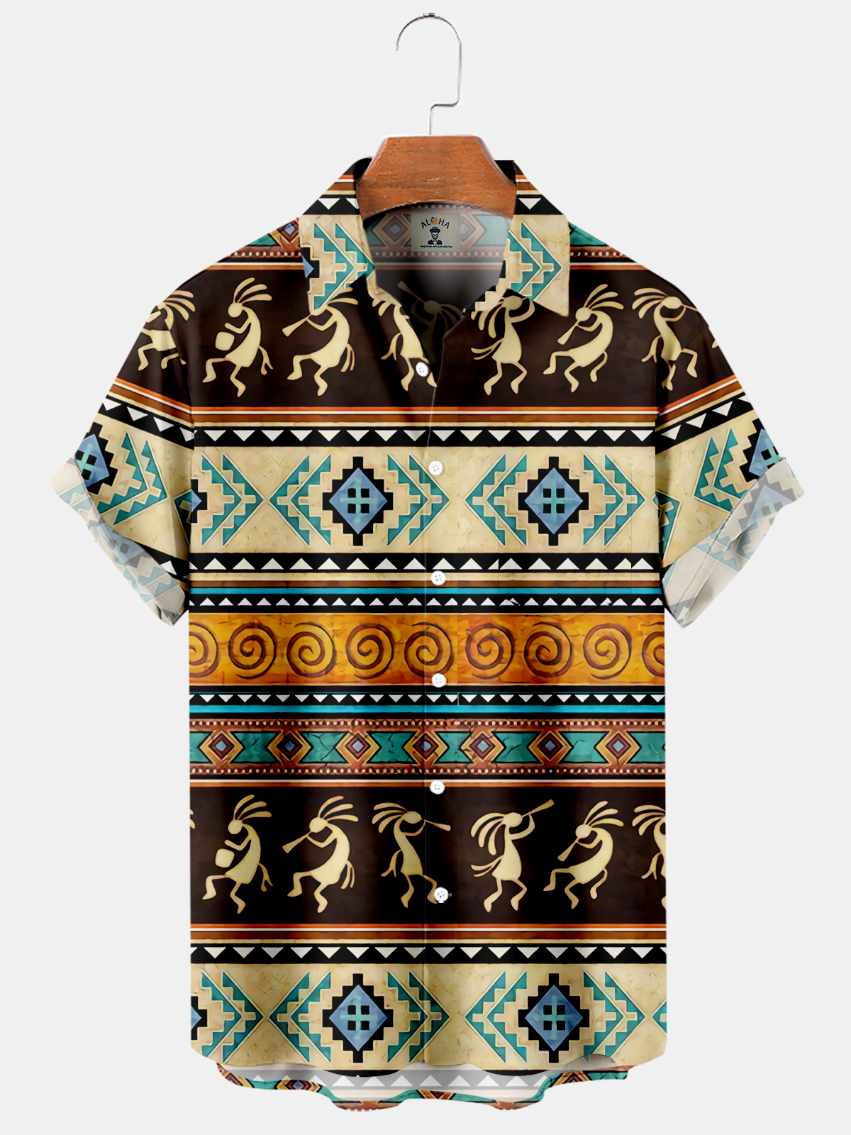 Men's Vintage American KOKOPELLI Print Short Sleeve Shirt-Garamode