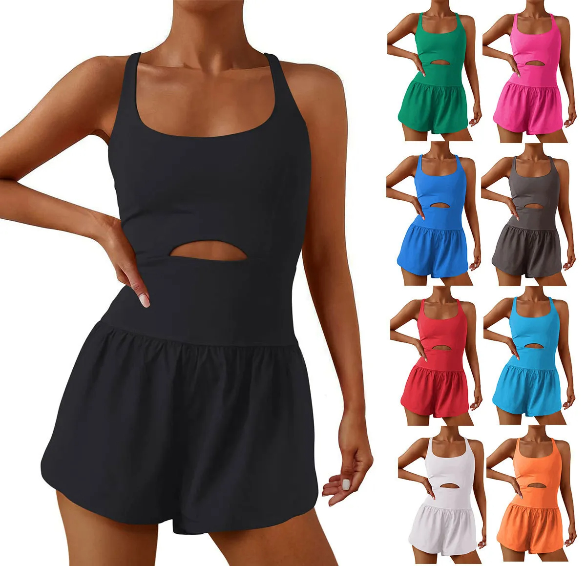 CRISSCROSS BACKLESS CUTOUT TANK ATHLETIC ROMPER (BUY 2 FREE SHIPPING)