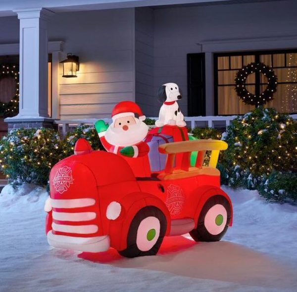 🎁Christmas Hot Sale🎁5 ft inflatable santa driving vintage fire truck