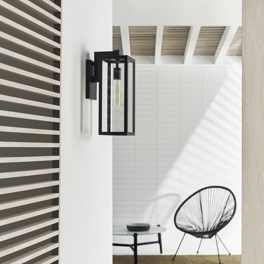 Modern Rectangular Brass Framed Outdoor Glass Wall Sconce