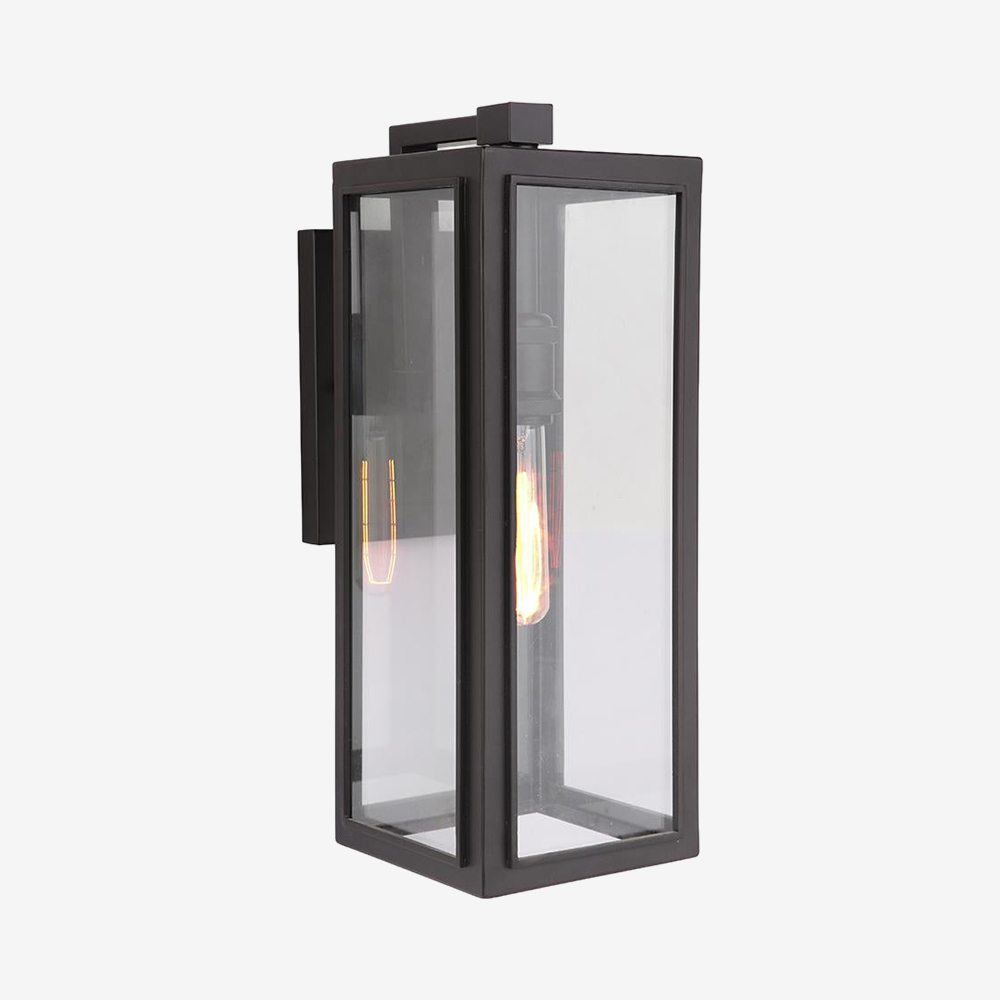 Modern Rectangular Brass Framed Outdoor Glass Wall Sconce