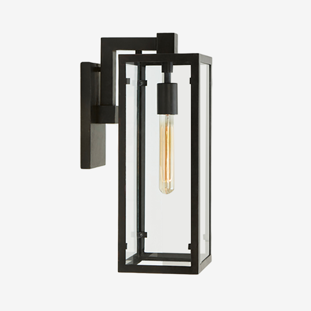 Modern Rectangular Brass Framed Outdoor Glass Wall Sconce