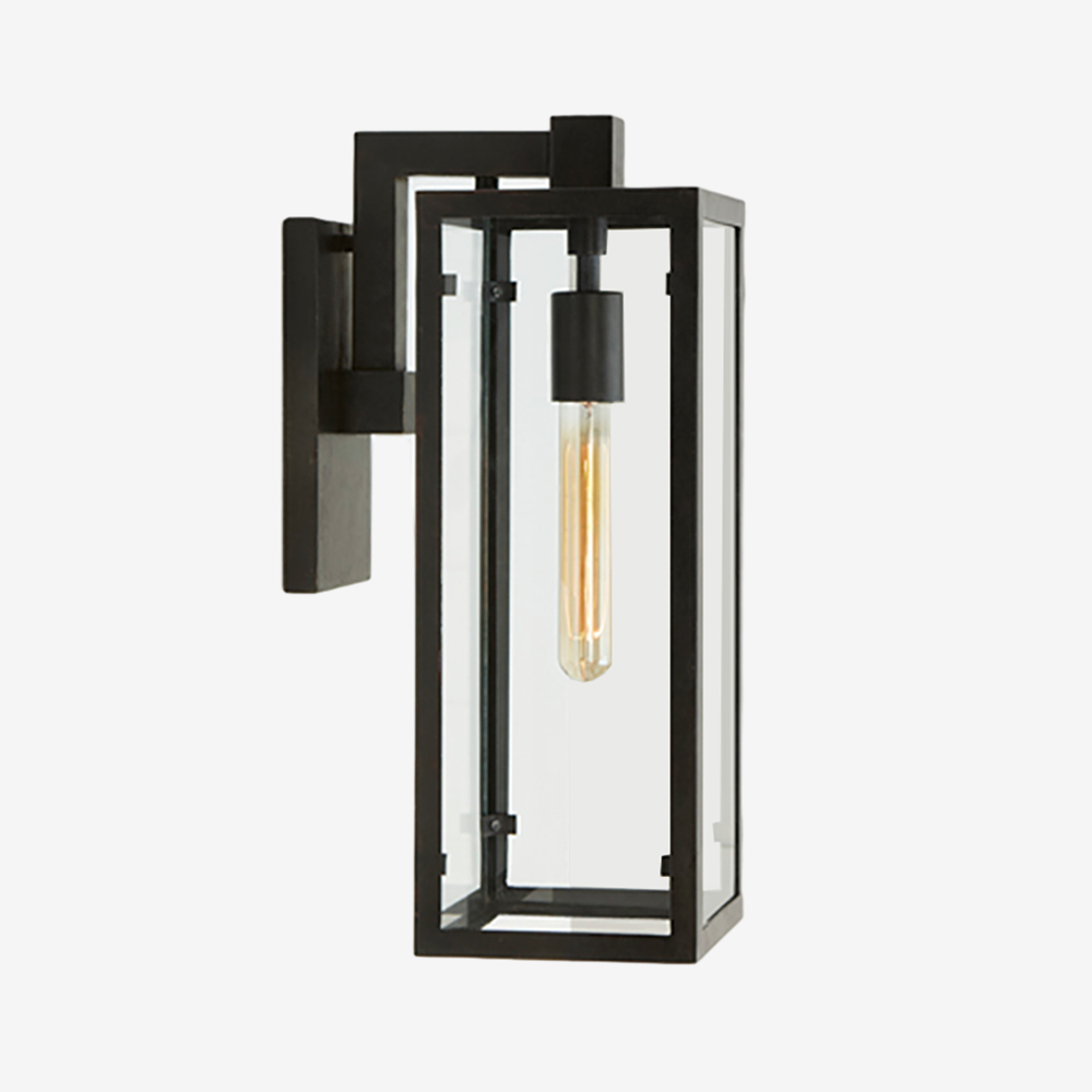 Modern Rectangular Brass Framed Outdoor Glass Wall Sconce