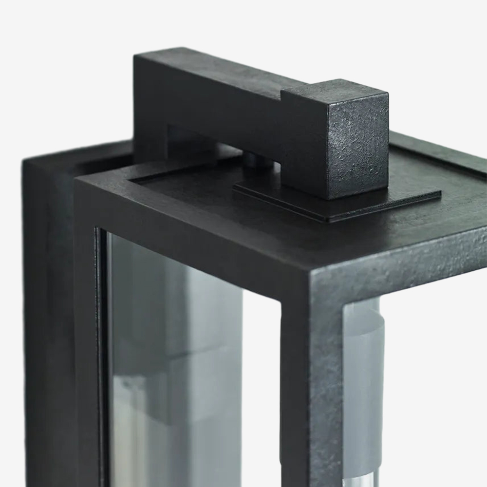 Modern Rectangular Brass Framed Outdoor Glass Wall Sconce