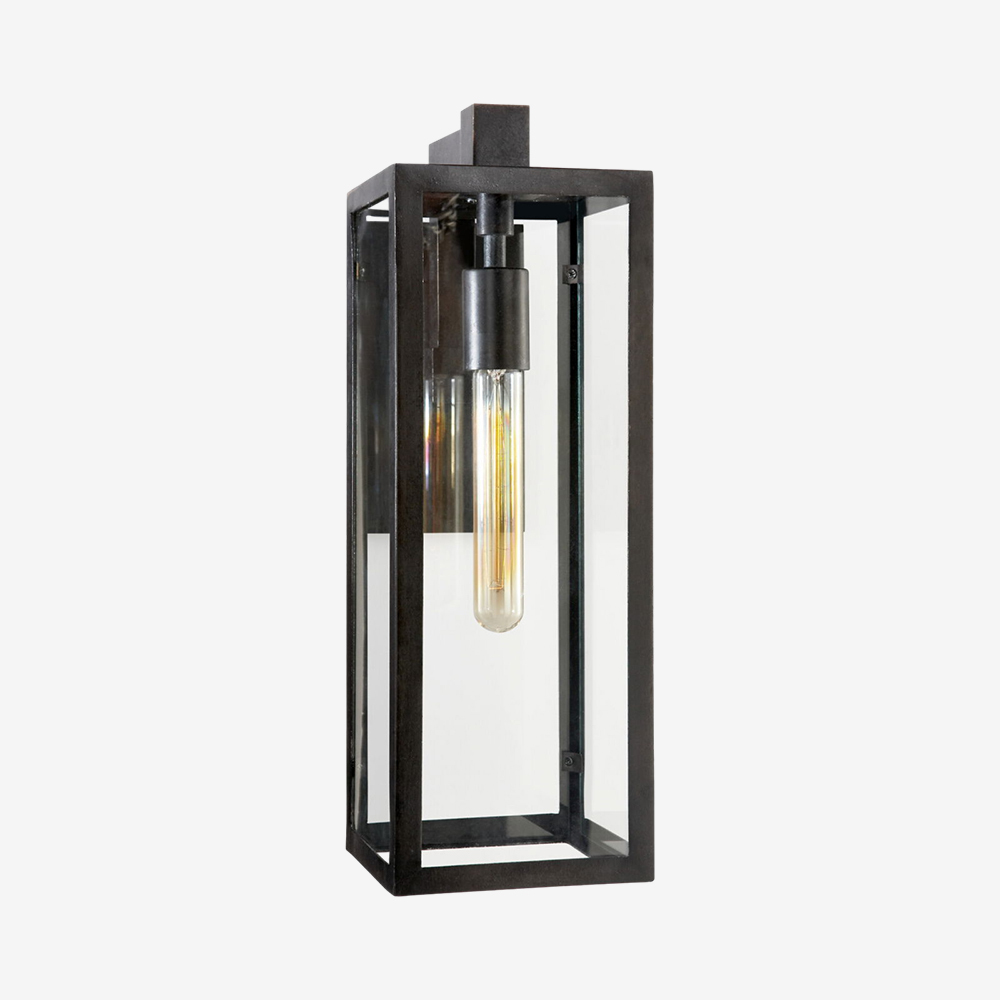 Modern Rectangular Brass Framed Outdoor Glass Wall Sconce