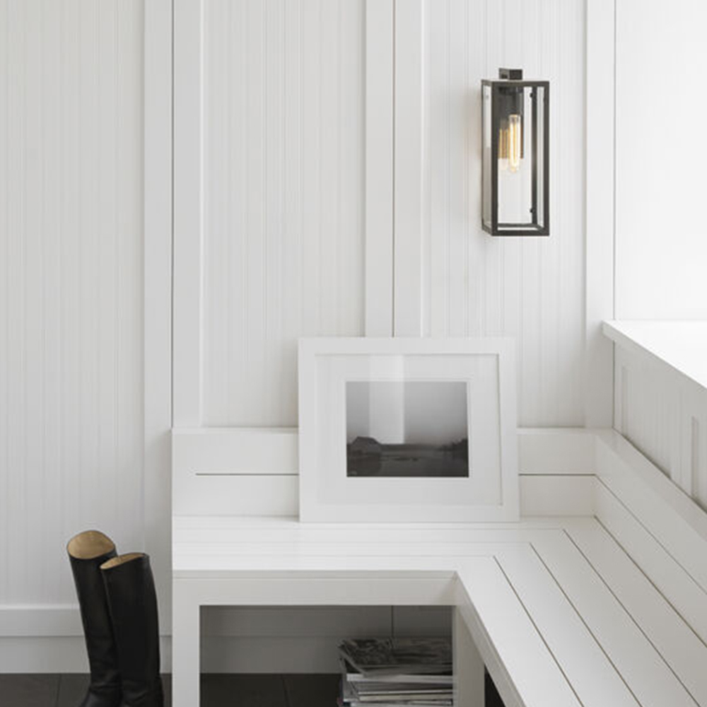 Modern Rectangular Brass Framed Outdoor Glass Wall Sconce