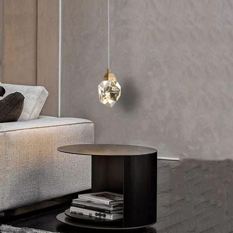 Enhance your bedroom's charm with Zylero's artisanal pendant light, featuring a crystal bulb that casts a warm glow, creating a cozy and inviting atmosphere.