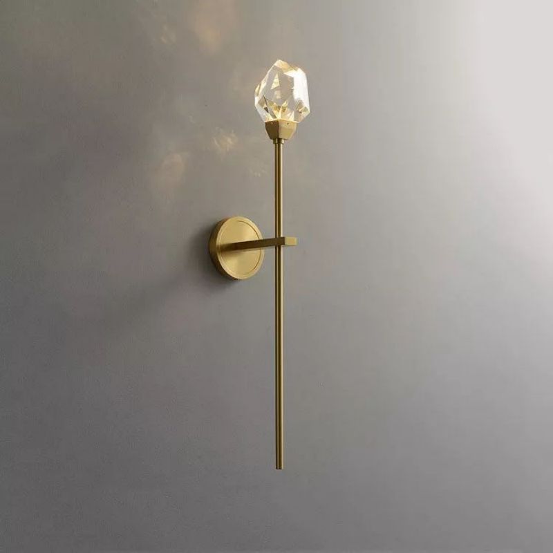 Handcrafted Zylero Sconce: Solid Brass with Patina and Polished Crystal Shade.