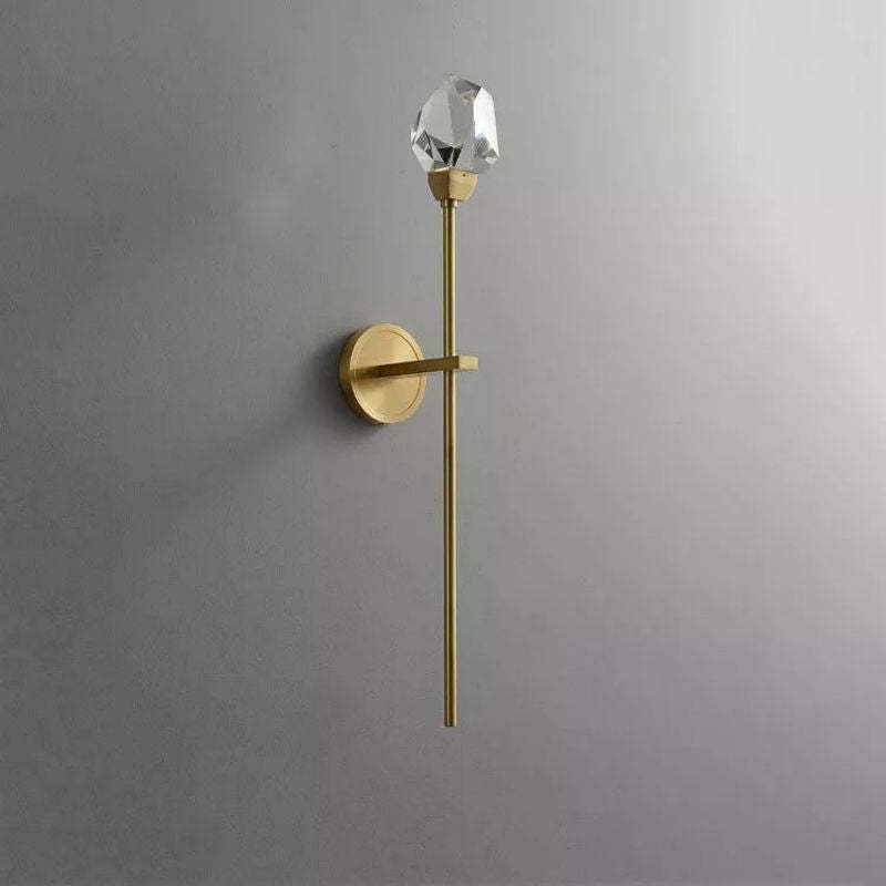 Zylero Sconce Details: Solid Brass Patina and Hand-Polished Crystal Elegance.