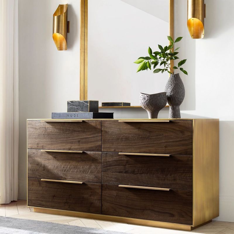 Pair of decorative solid copper LED wall lamps mounted above a cabinet, providing ambient lighting.