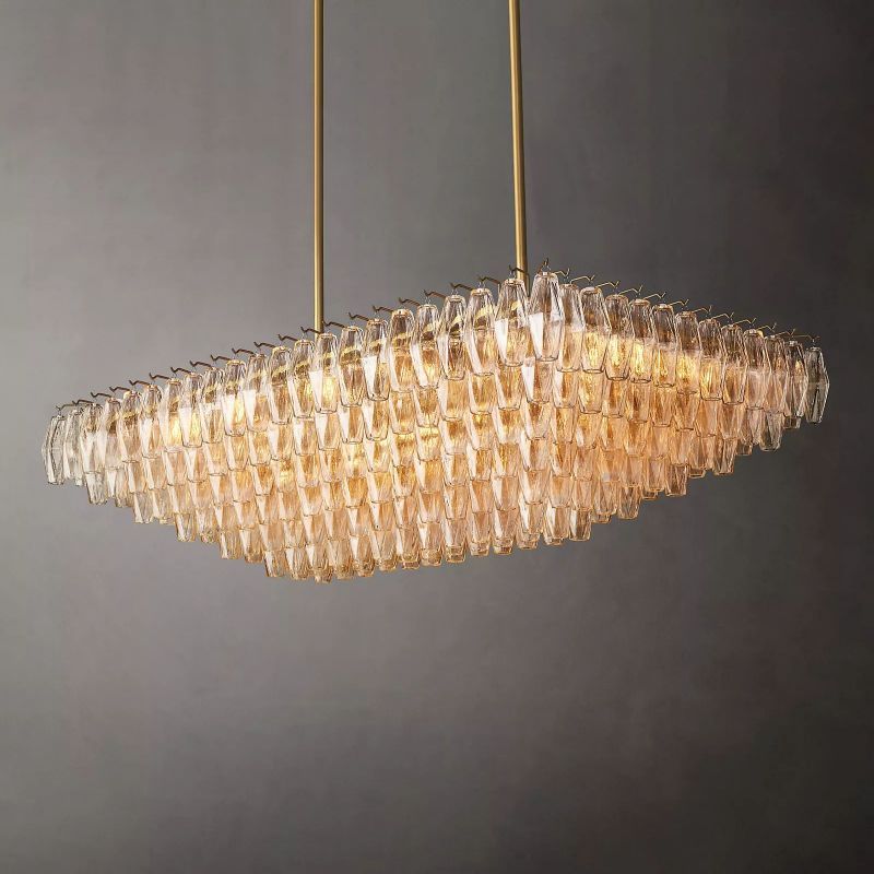 Chara Clear Glass Tiered Rectangular Chandelier 54"-Zylero