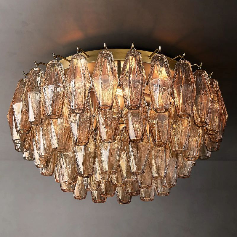 Chara Smoke Glass Flushmount with layered amber-tinted glass pendants, casting a warm and sophisticated glow