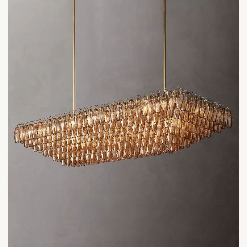 Chiara Smoke Glass Tiered Rectangular Chandelier 74"