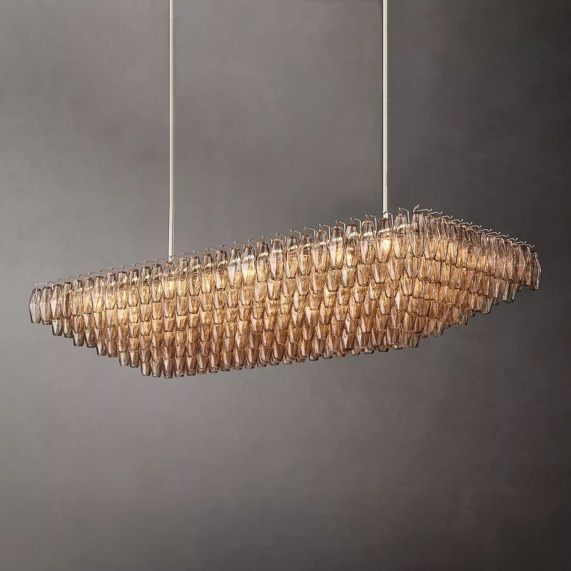 Chiara Smoke Glass Tiered Rectangular Chandelier 74"