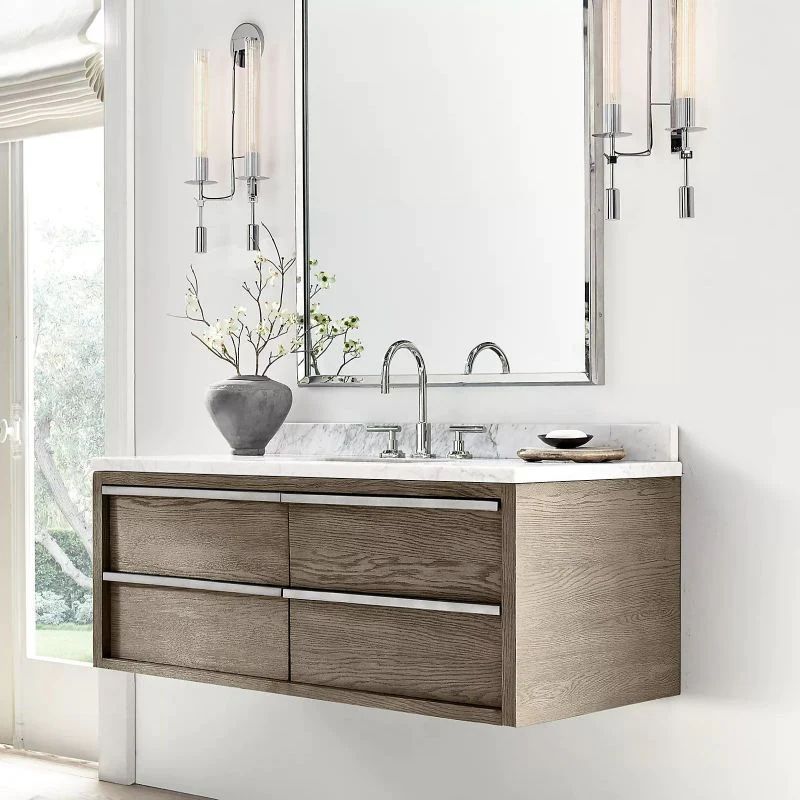 Silver Indoor wall lamps beside Modern bathroom mirror