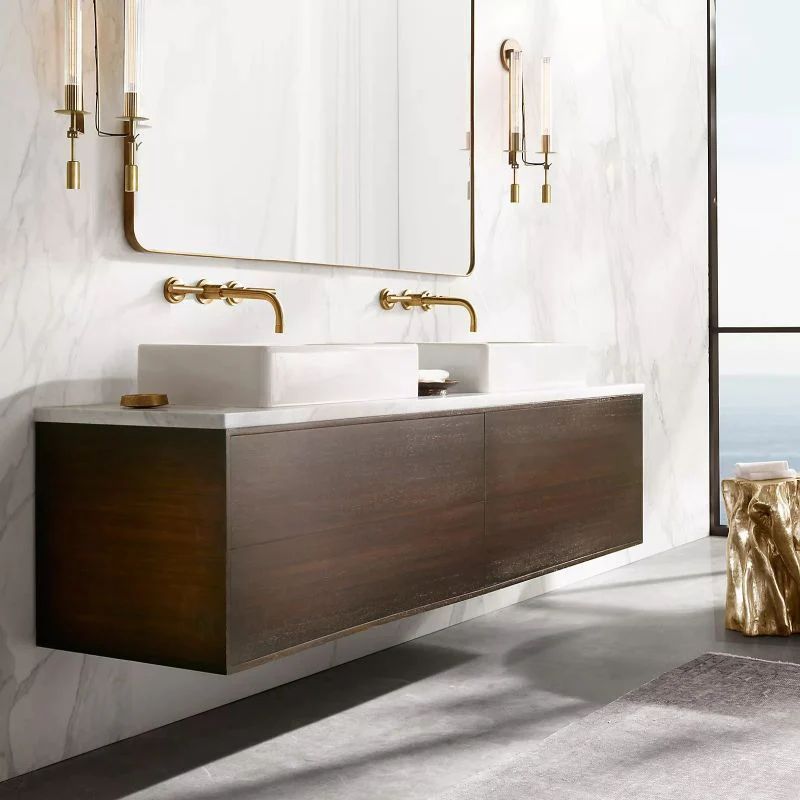 Gold Indoor wall lamps beside Modern bathroom mirror