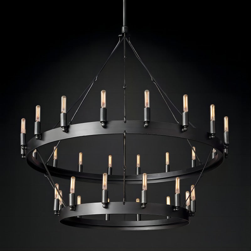 Camino Vintage Filament 2-tier Black Chandelier-Zylero