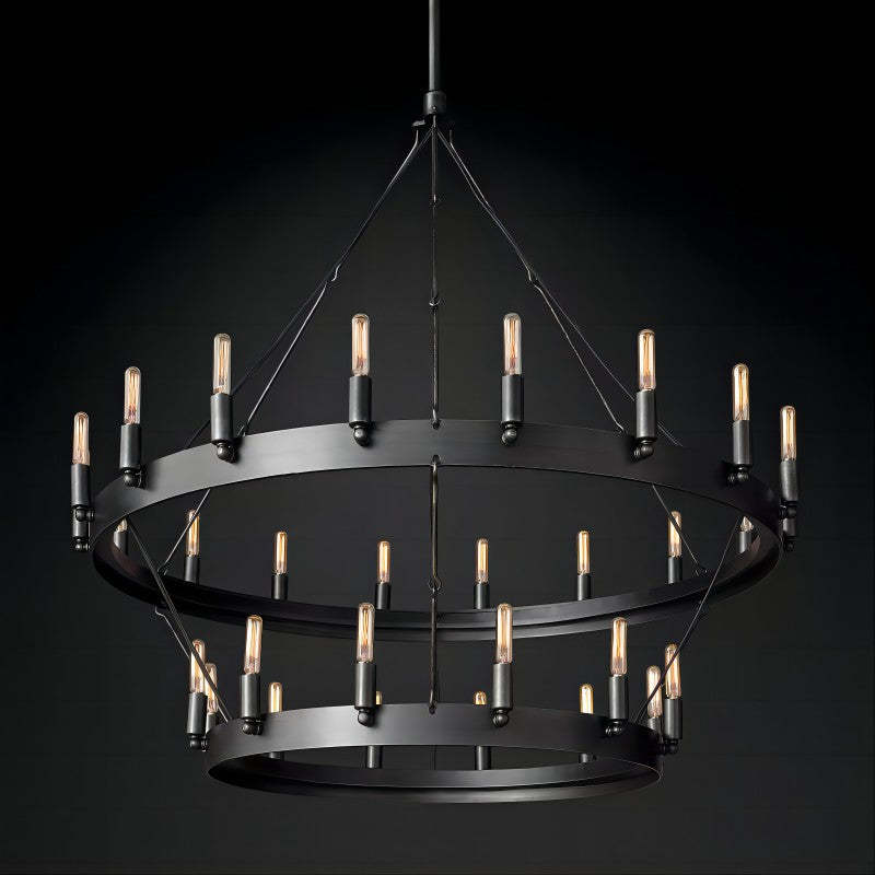 Camino Vintage Filament 2-tier Black Chandelier-Zylero